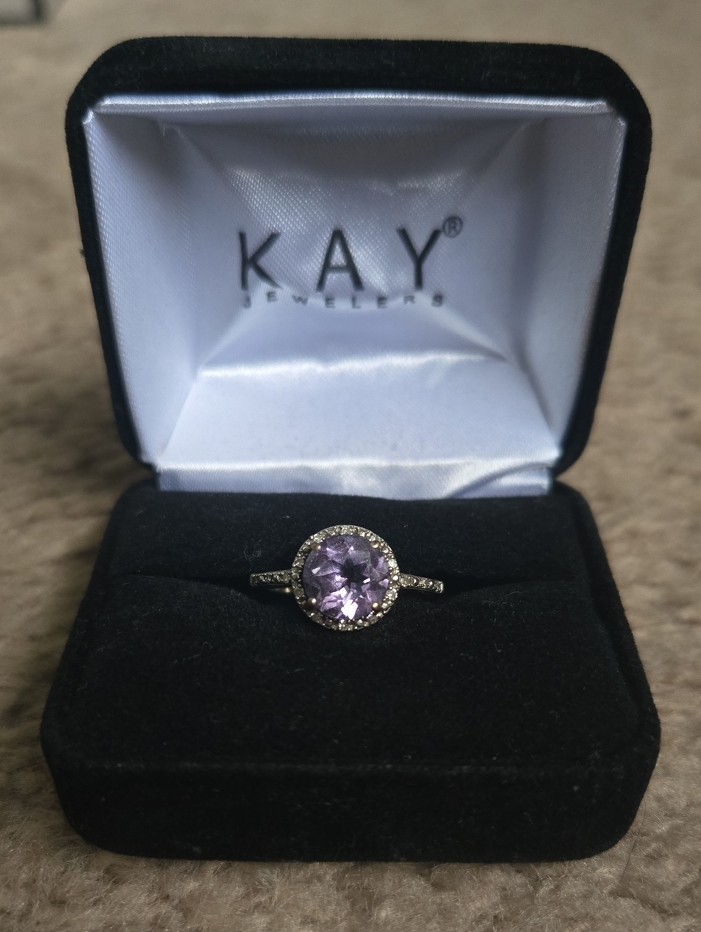Kay Jewelers Amethyst Ring With Diamond Halo